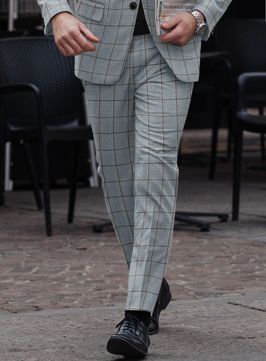 London Loom Blue Windowpane Wool Silk Linen Suit