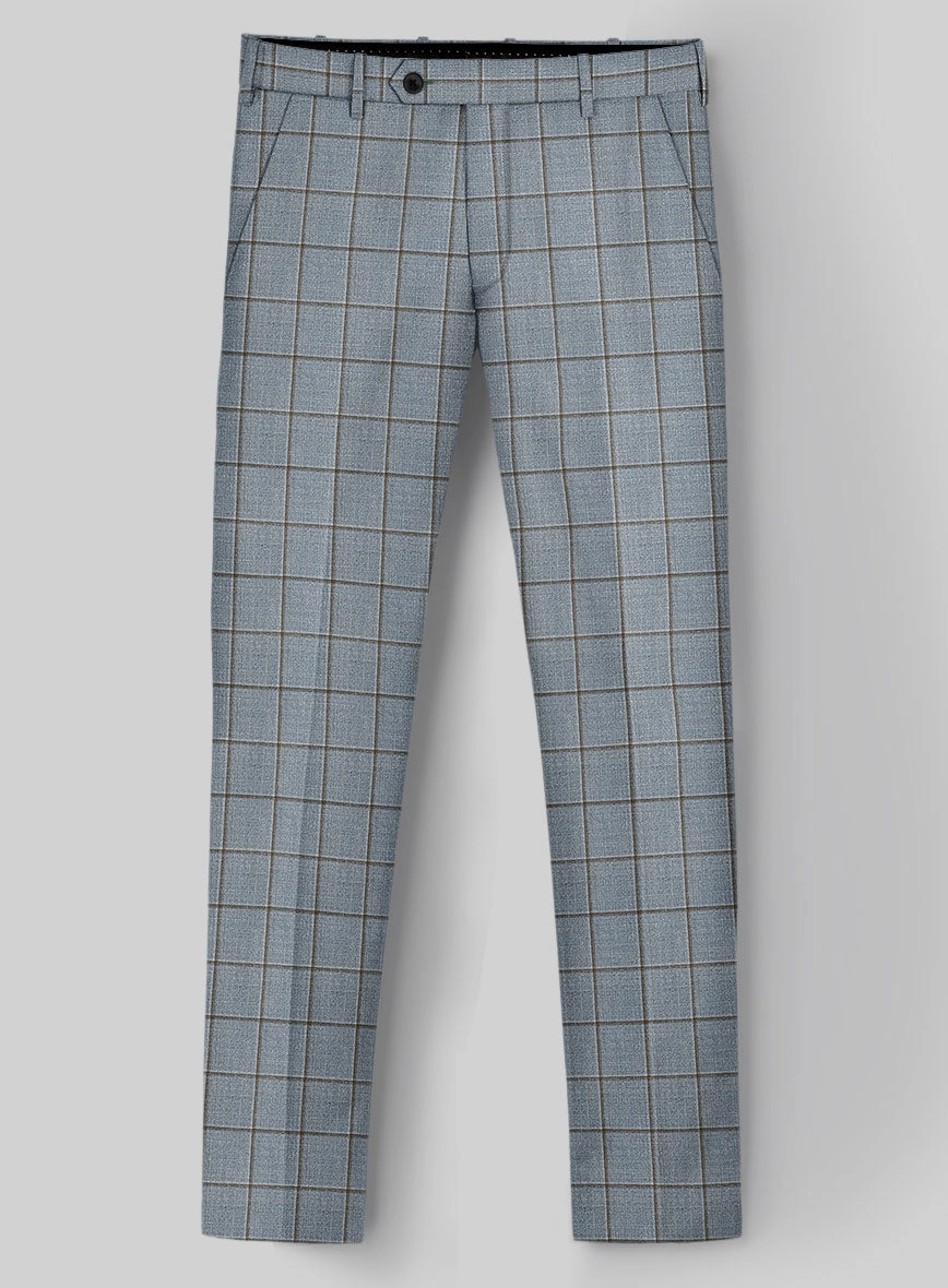 London Loom Blue Windowpane Wool Silk Linen Suit