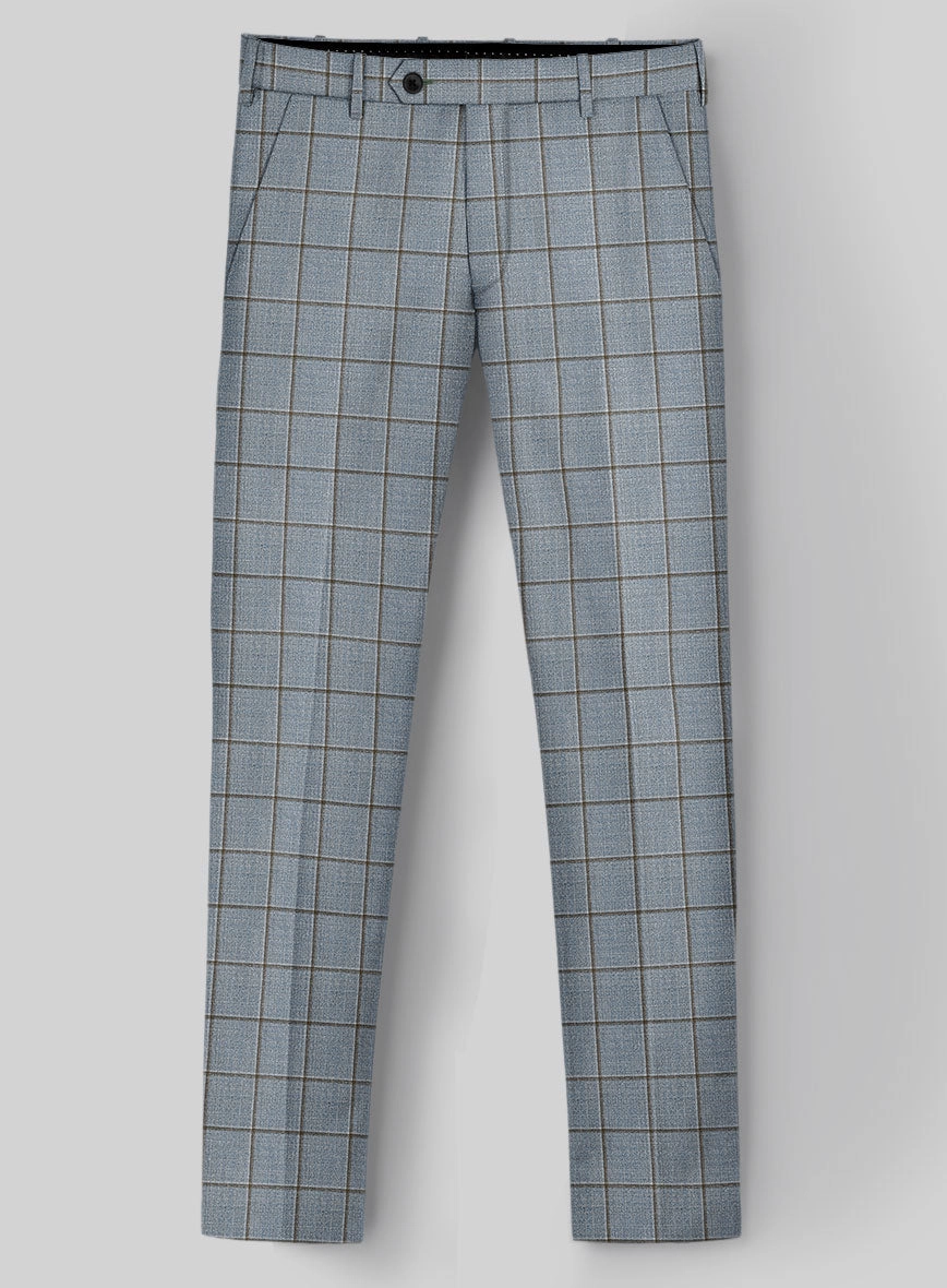 London Loom Blue Windowpane Wool Silk Linen Suit
