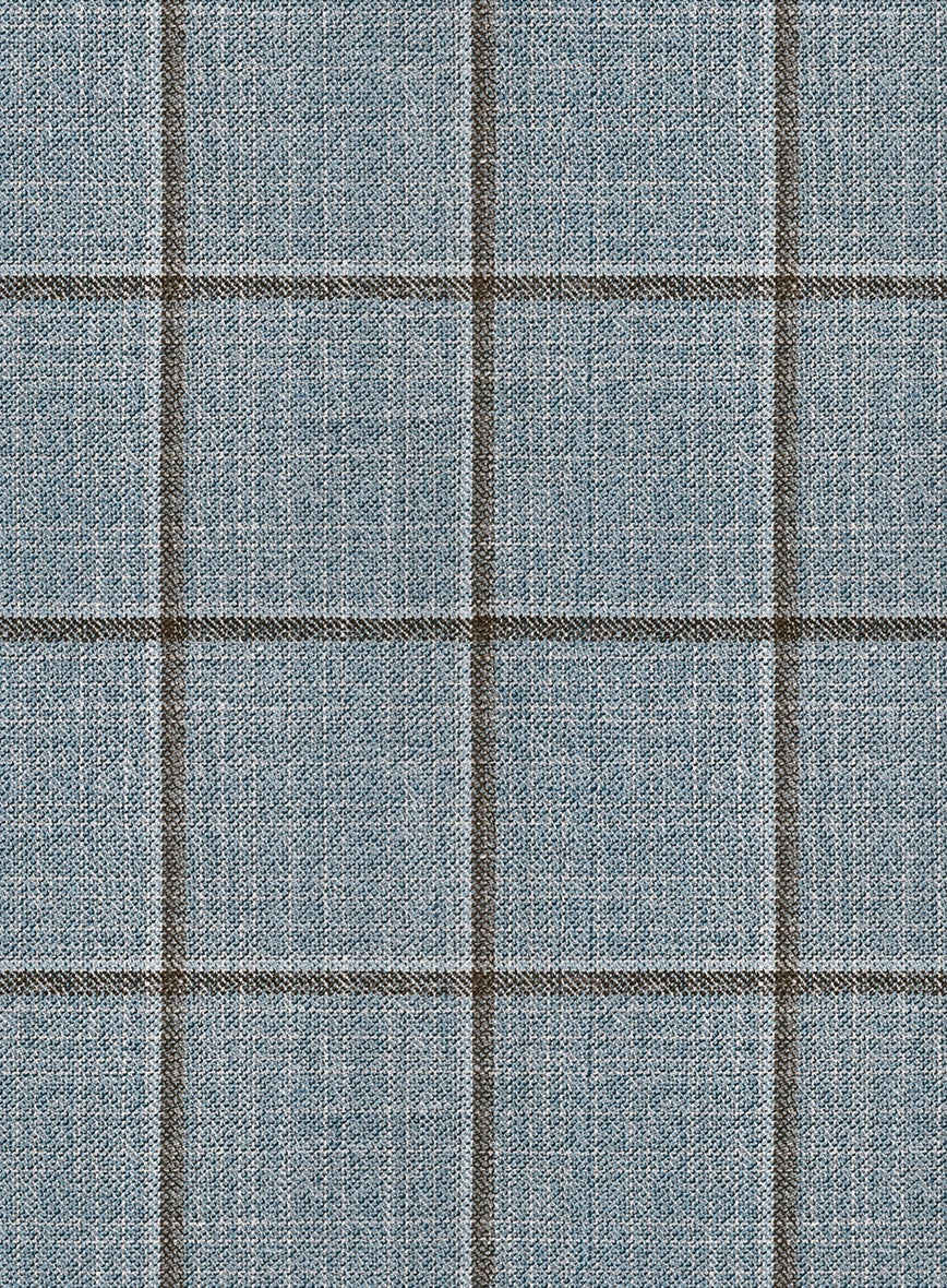 London Loom Blue Windowpane Wool Silk Linen Suit