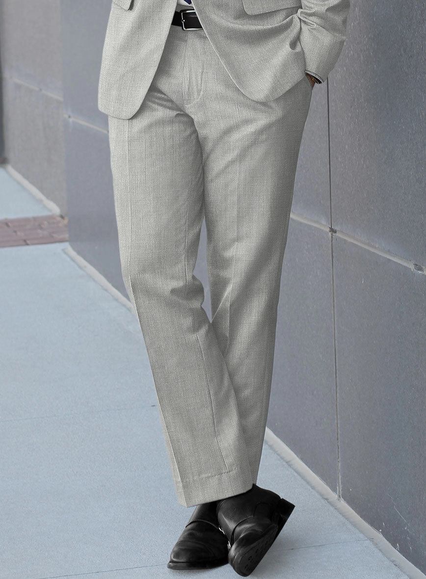 London Loom Gray Herringbone Wool Silk Linen Suit