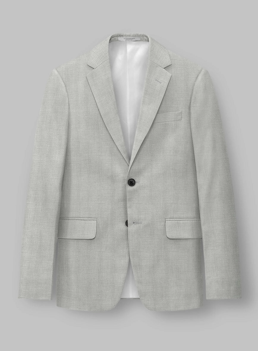 London Loom Gray Herringbone Wool Silk Linen Suit