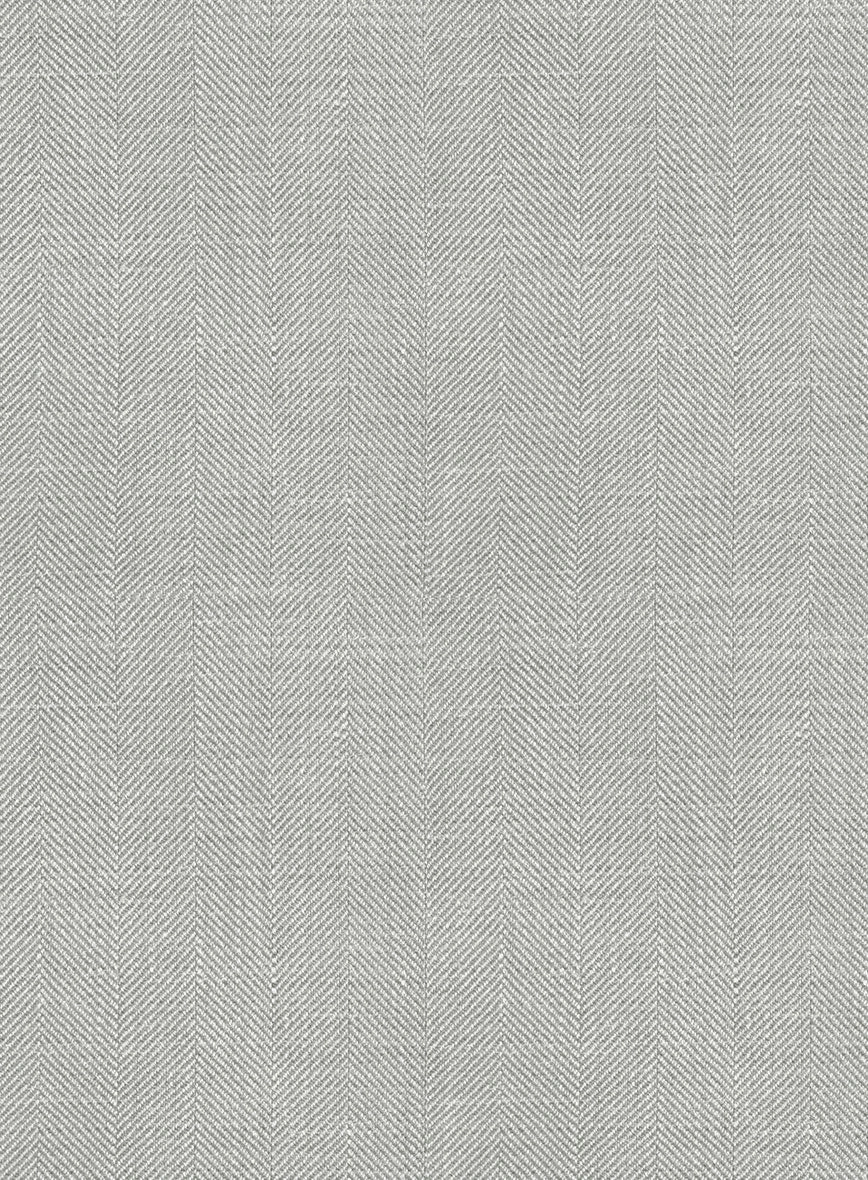 London Loom Gray Herringbone Wool Silk Linen Suit