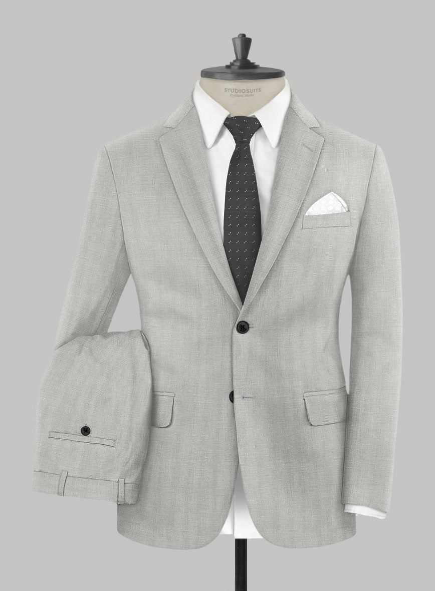 London Loom Gray Herringbone Wool Silk Linen Suit
