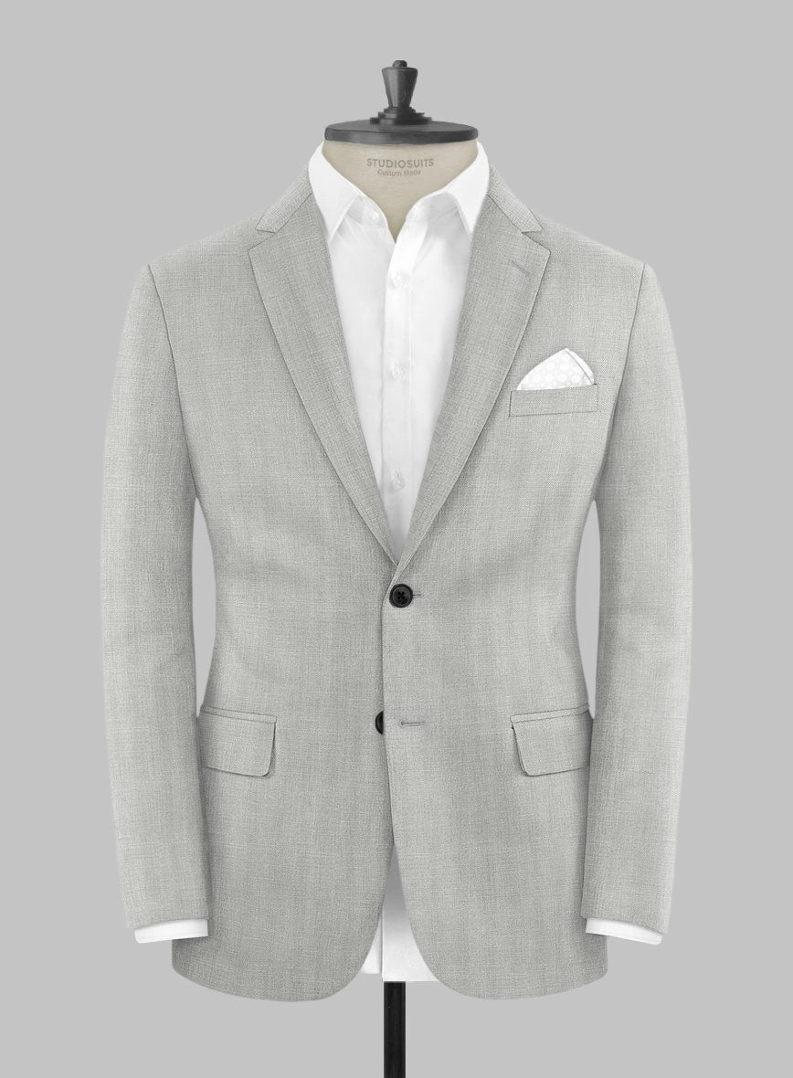London Loom Gray Herringbone Wool Silk Linen Suit