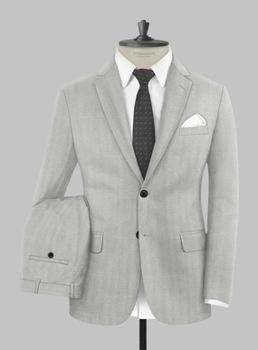 London Loom Gray Herringbone Wool Silk Linen Suit
