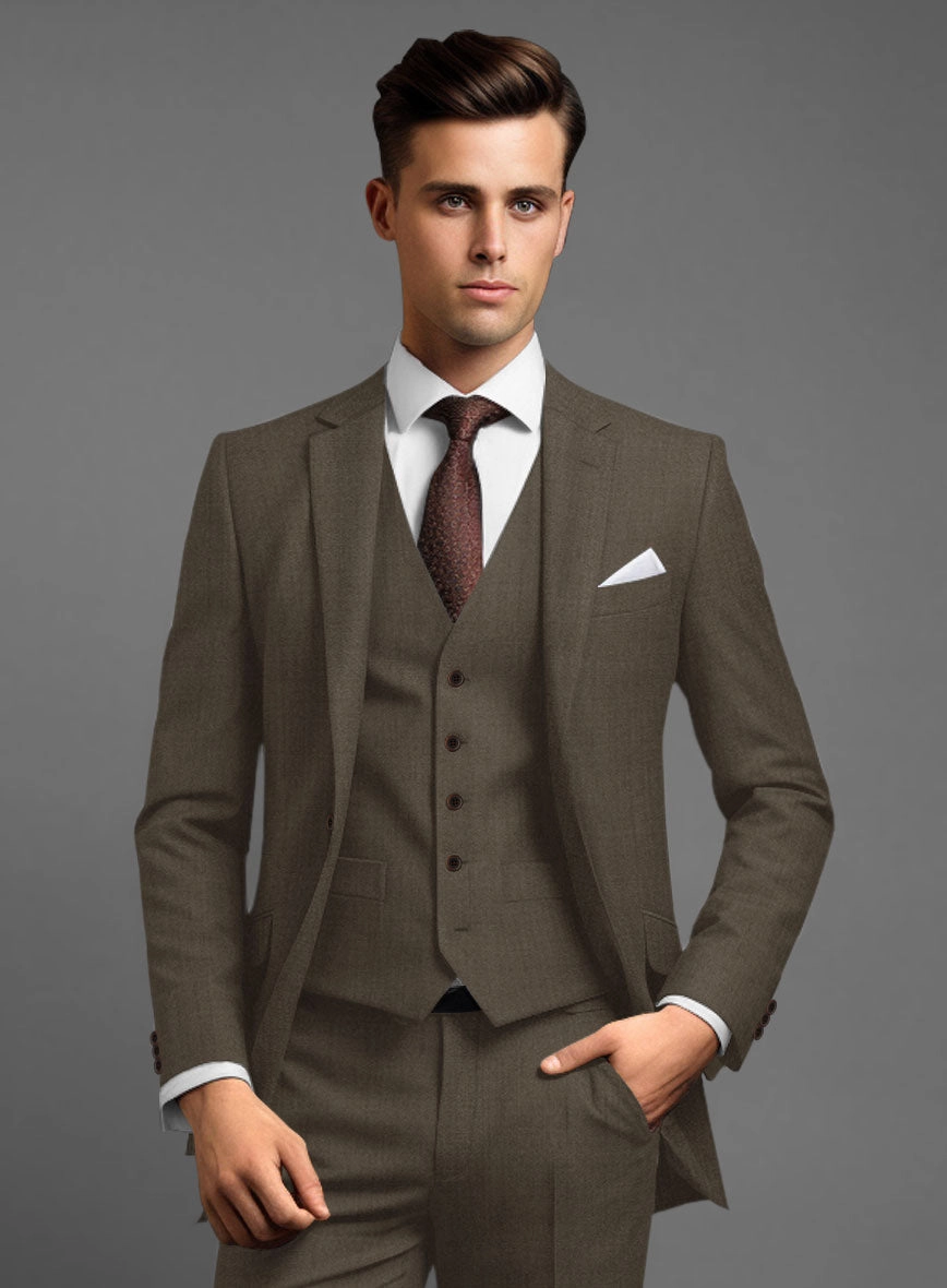 Marco Stretch Mud Brown Wool Suit