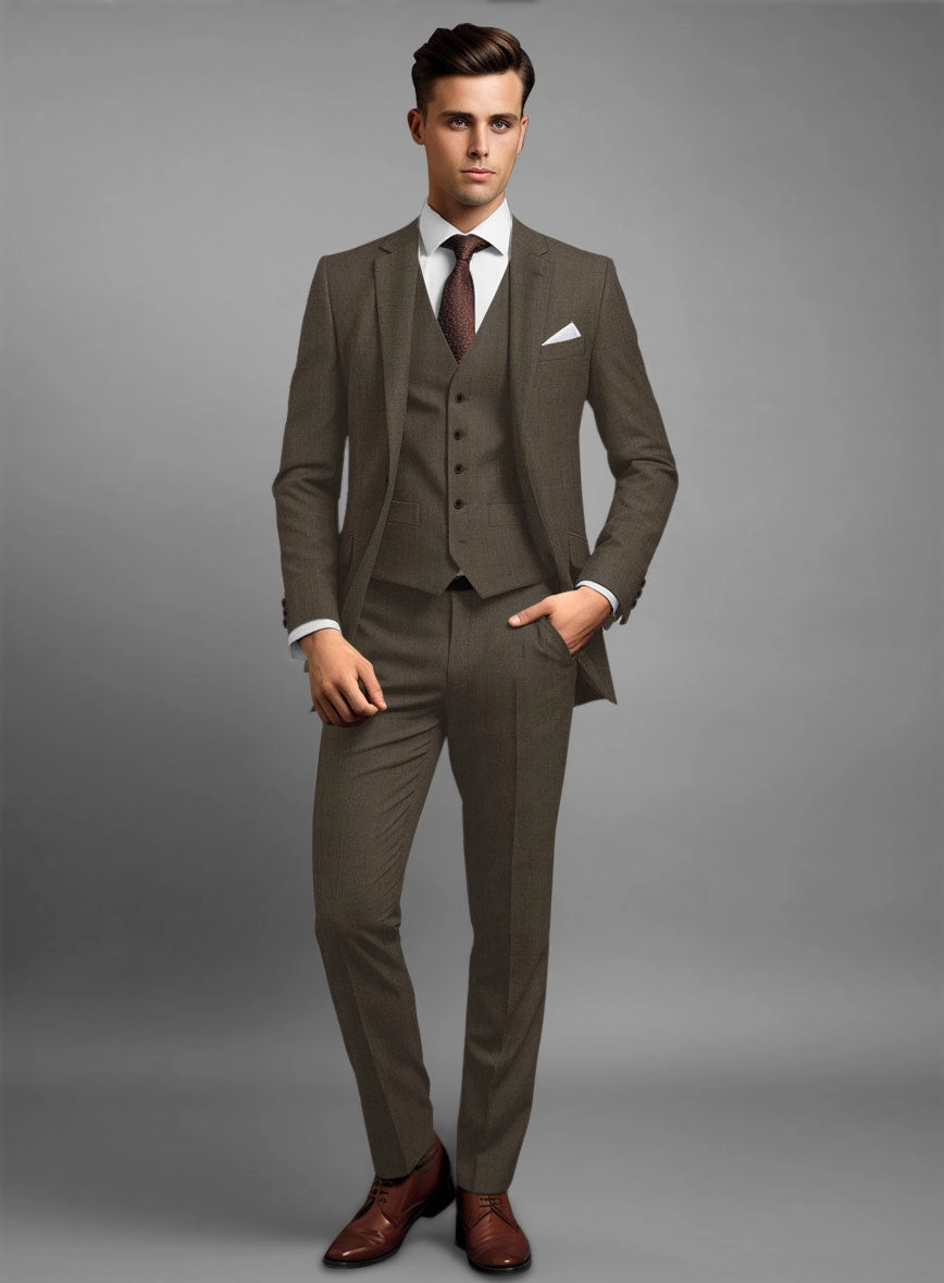Marco Stretch Mud Brown Wool Suit