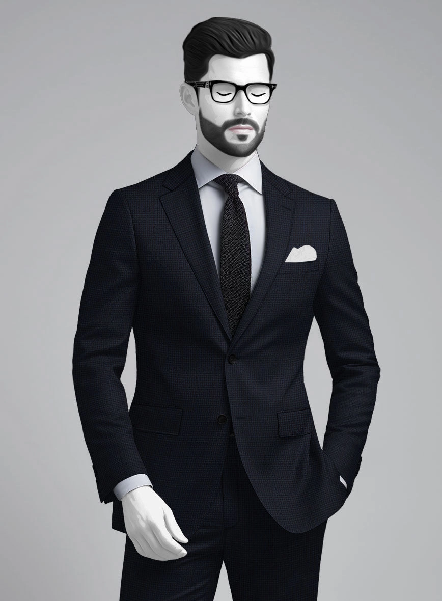 Napolean Alda Gingham Dark Blue Wool Suit