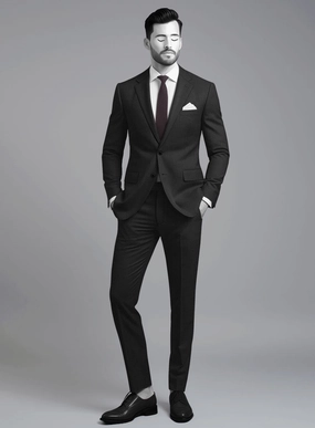 Napolean Cavalry Twill Black Wool Suit