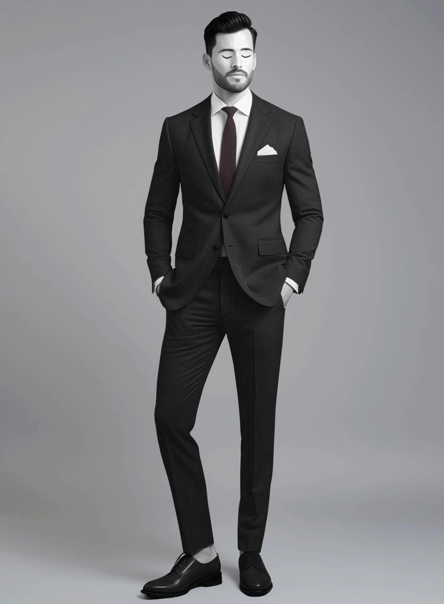 Napolean Cavalry Twill Black Wool Suit