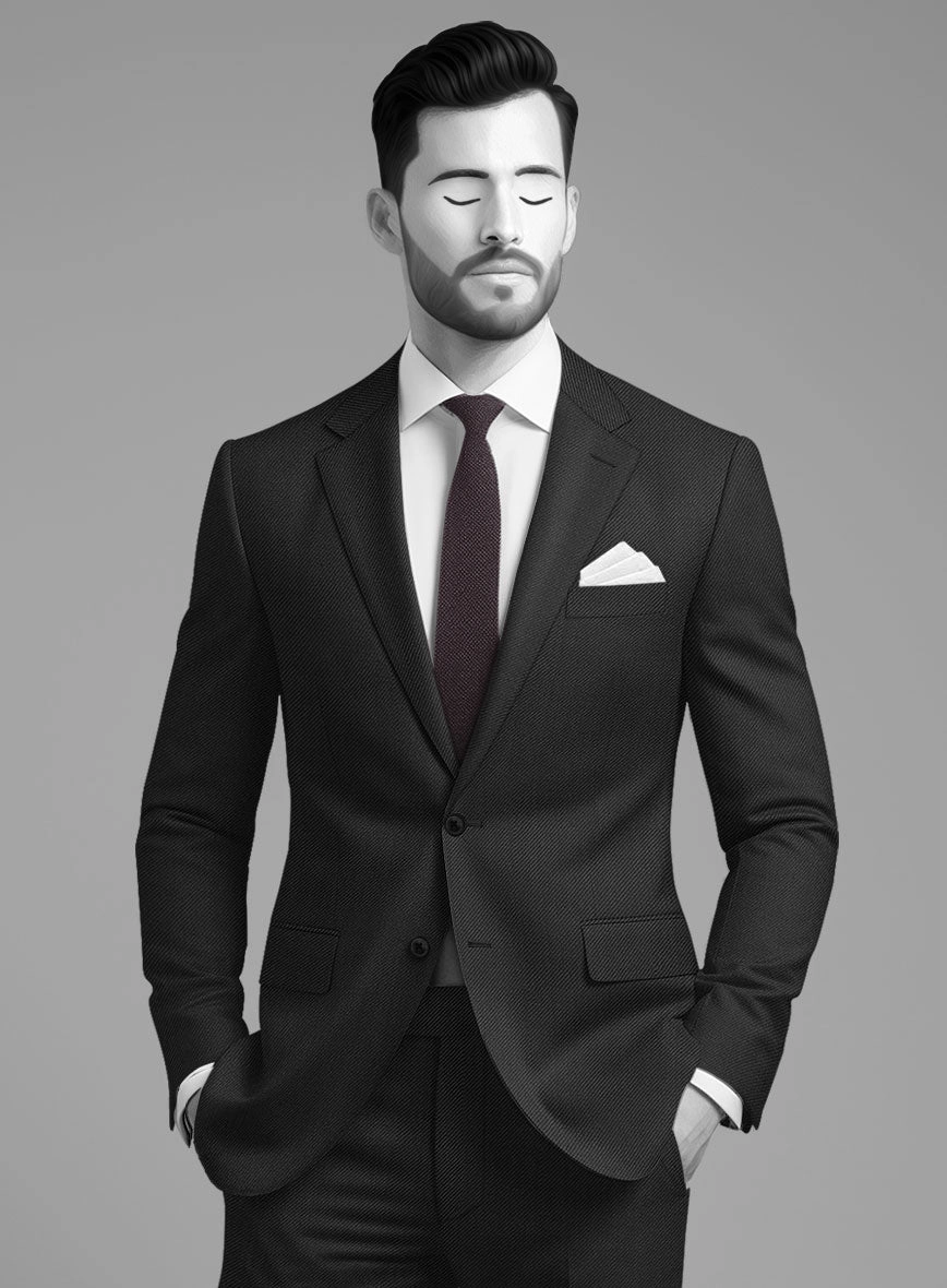 Napolean Cavalry Twill Black Wool Suit