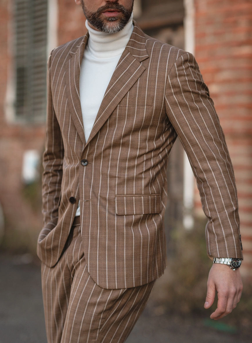 Napolean Gavino Stripe Brown Wool Suit