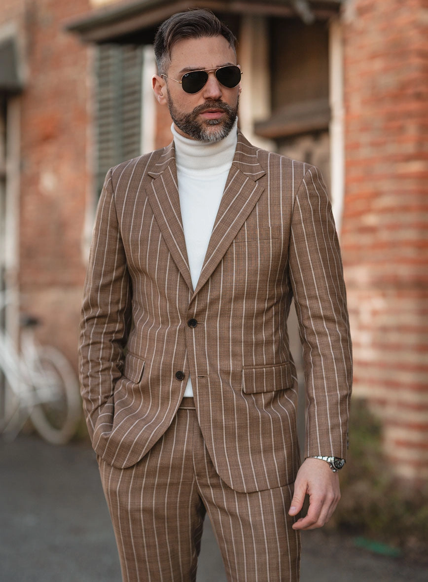 Napolean Gavino Stripe Brown Wool Suit