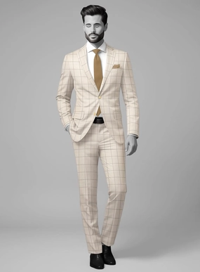 Napolean Noemi Windowpane Beige Wool Suit