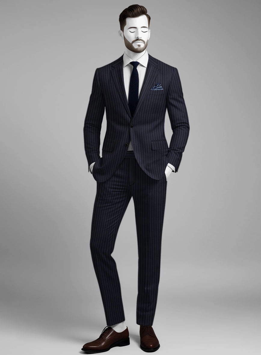 Napolean Vittore Stripe Ink Blue Wool Suit