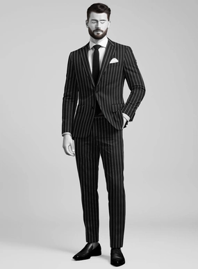 Napolean Zumel Stripe Black Wool Suit