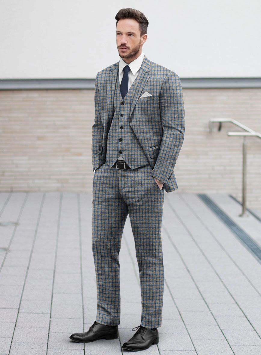 Noble Raquel Blue Wool Silk Linen Suit