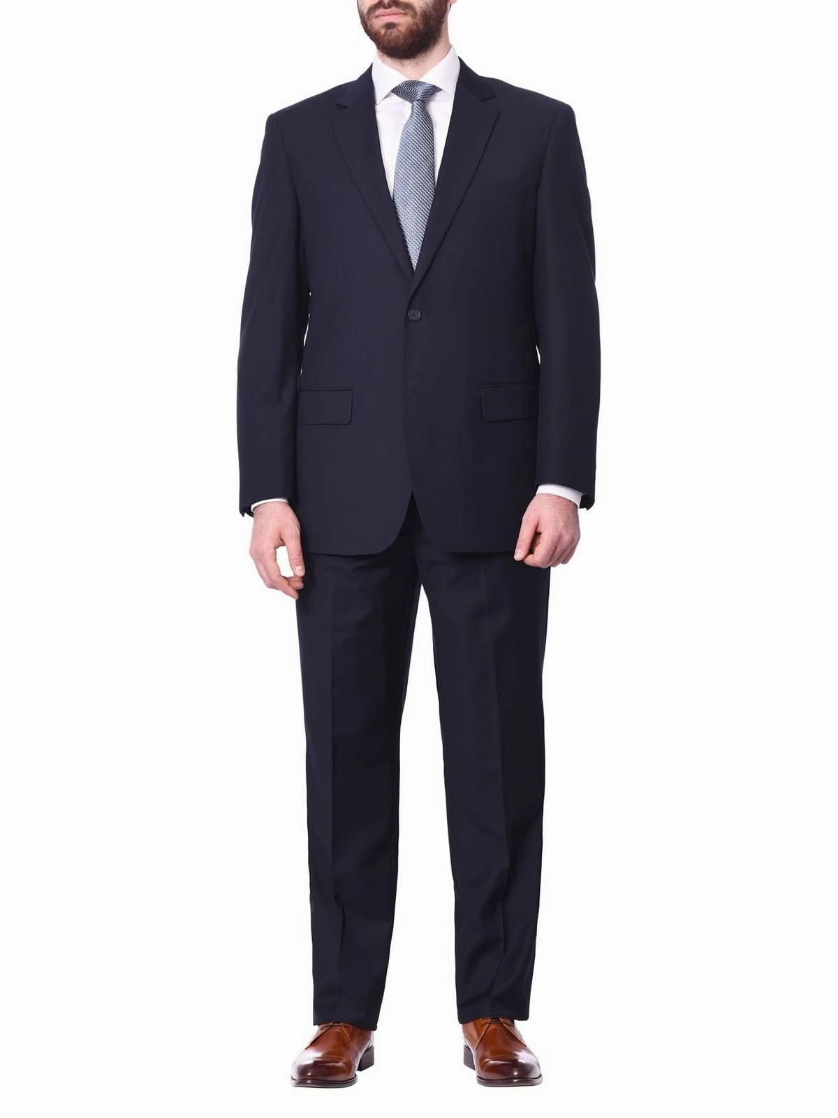Raphael Big & Tall Classic Fit Solid Navy Blue Two Button Wool-touch Suit