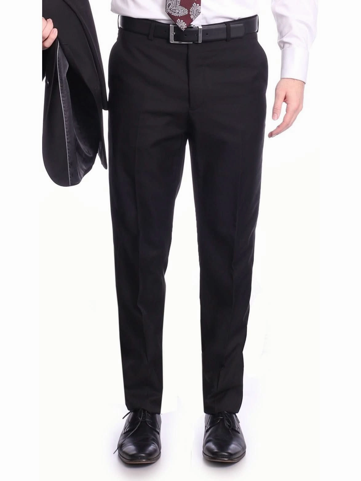 Raphael Men's Big & Tall Regular Classic Fit Solid Black 2 Button Mens Wool-touch Suit