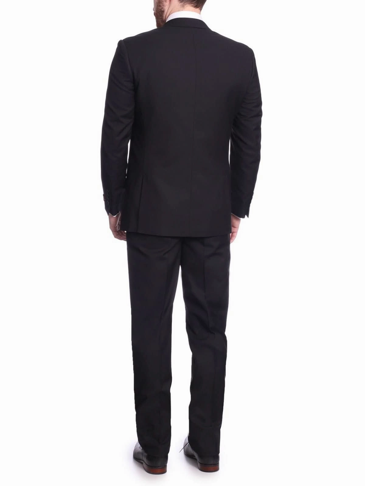 Raphael Men's Big & Tall Regular Classic Fit Solid Black 2 Button Mens Wool-touch Suit