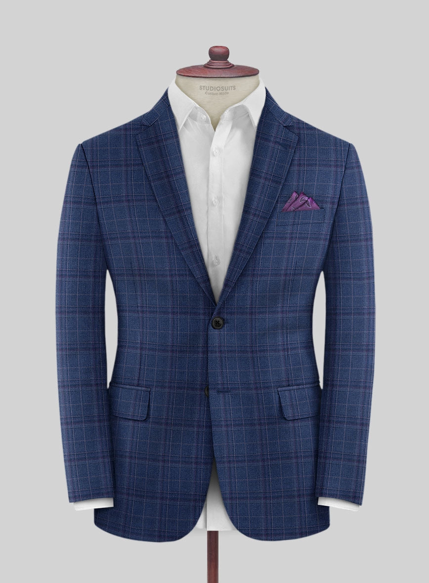 Reda Cerulean Blue Checks Wool Suit