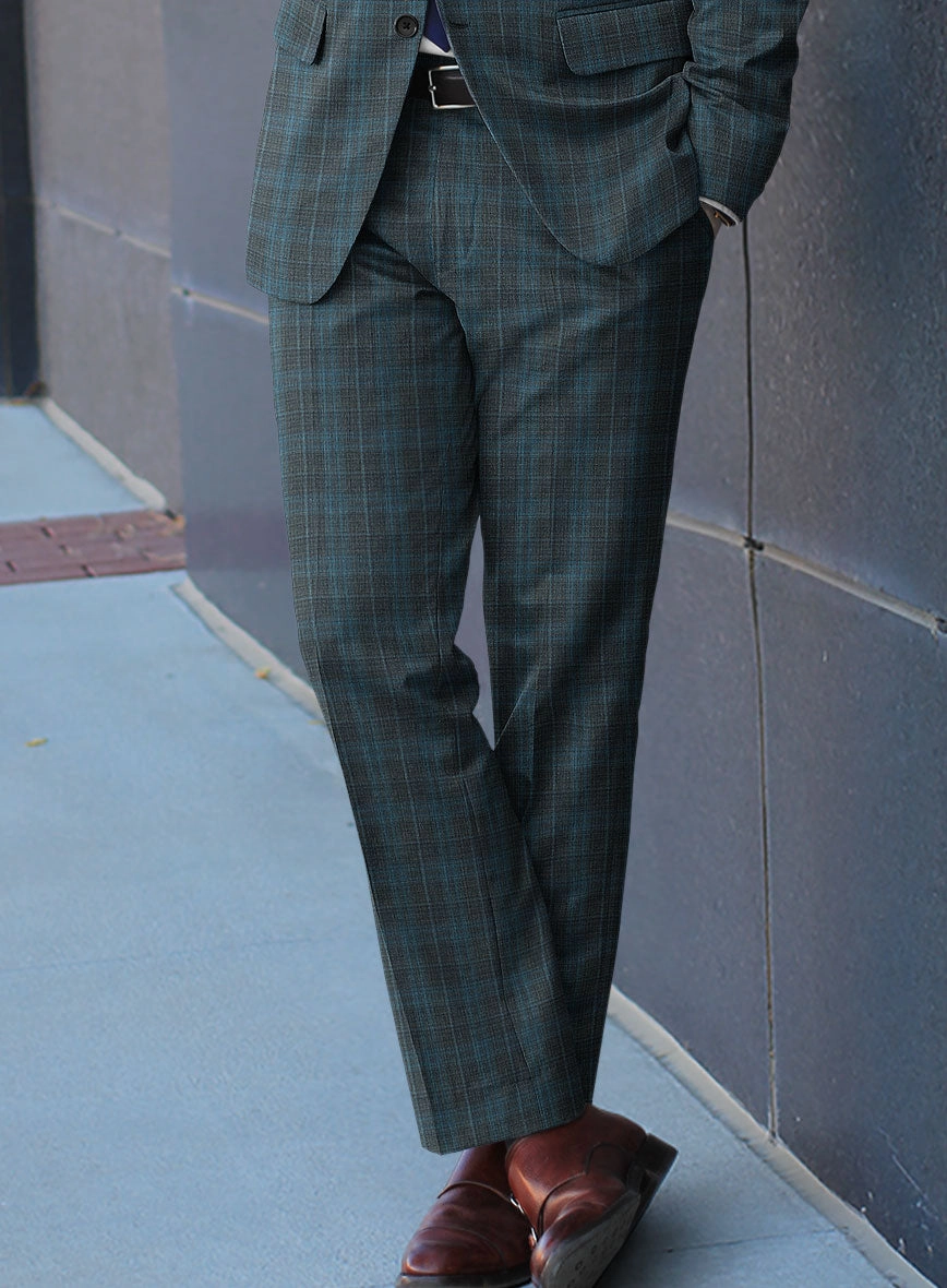 Reda Cyan Green Checks Wool Suit