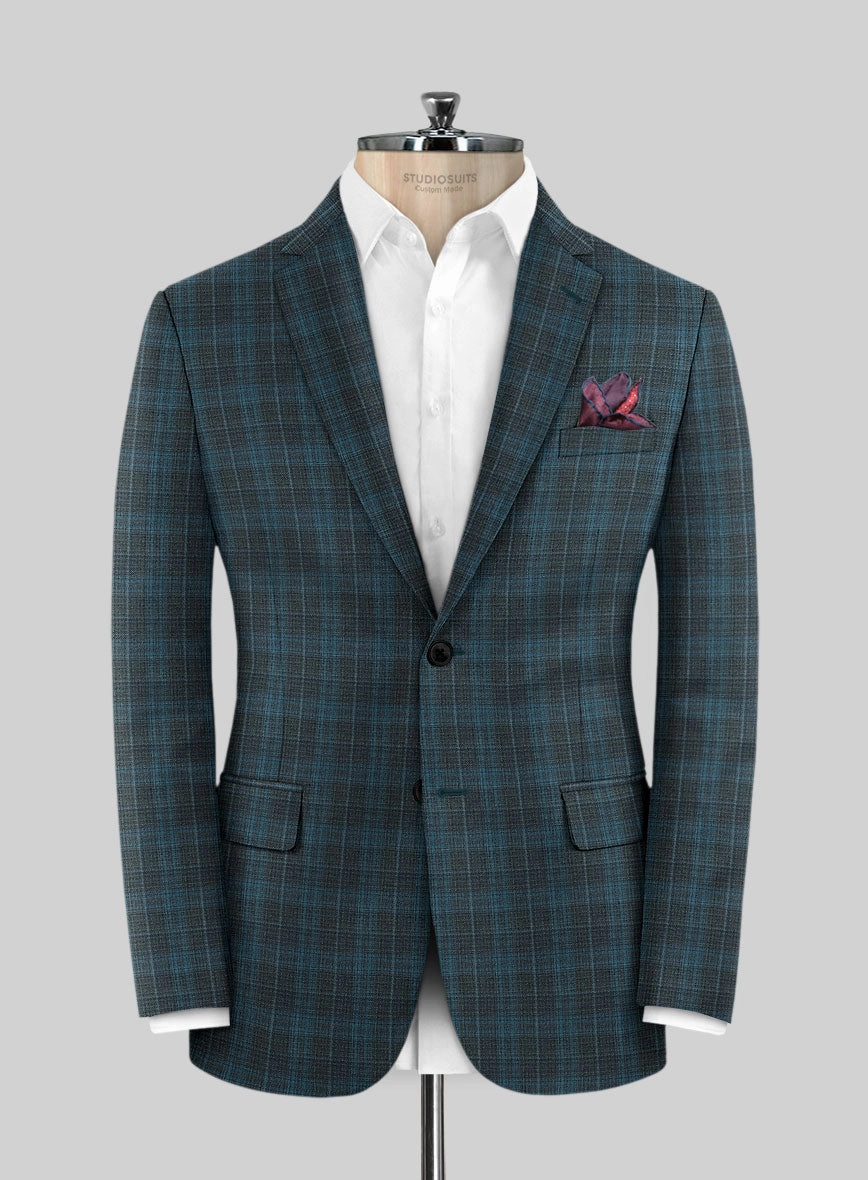 Reda Cyan Green Checks Wool Suit