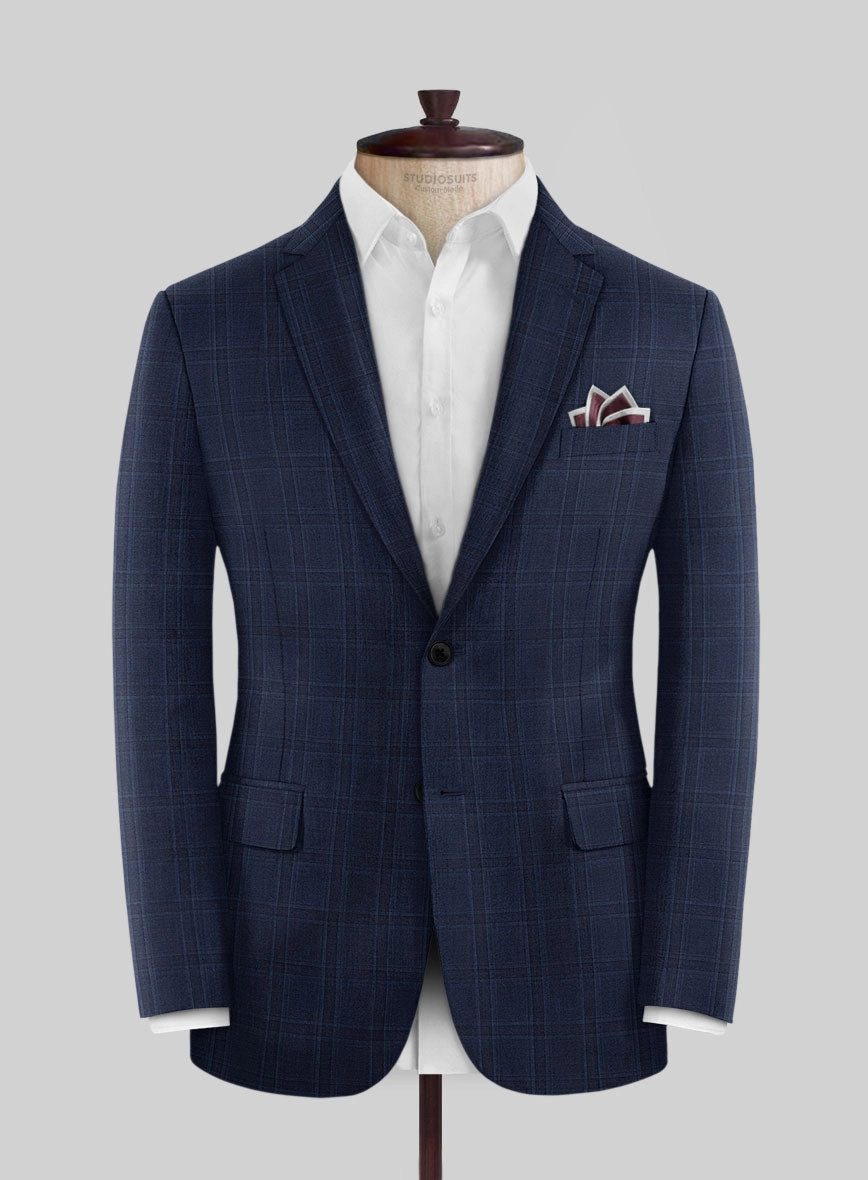 Reda Dark Navy Checks Wool Suit
