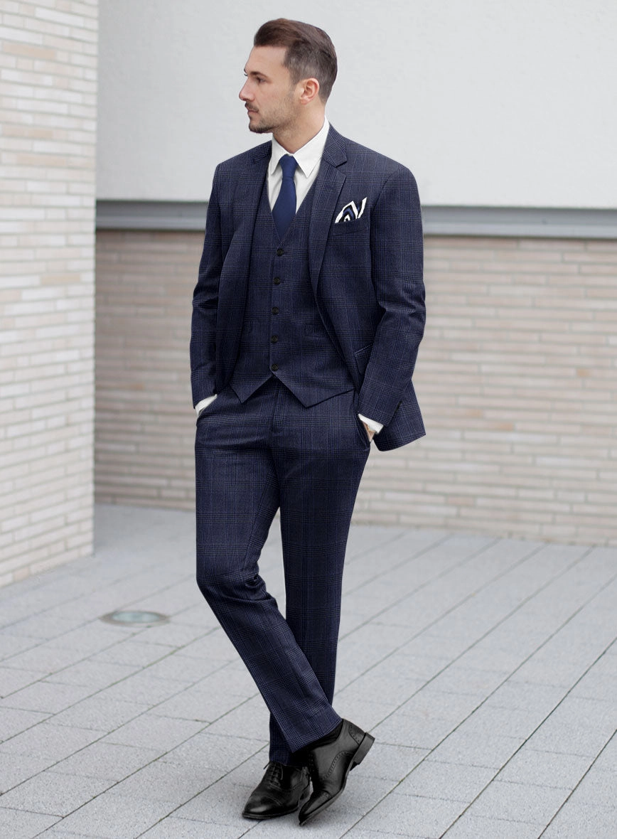 Reda Navy Checks Wool Suit