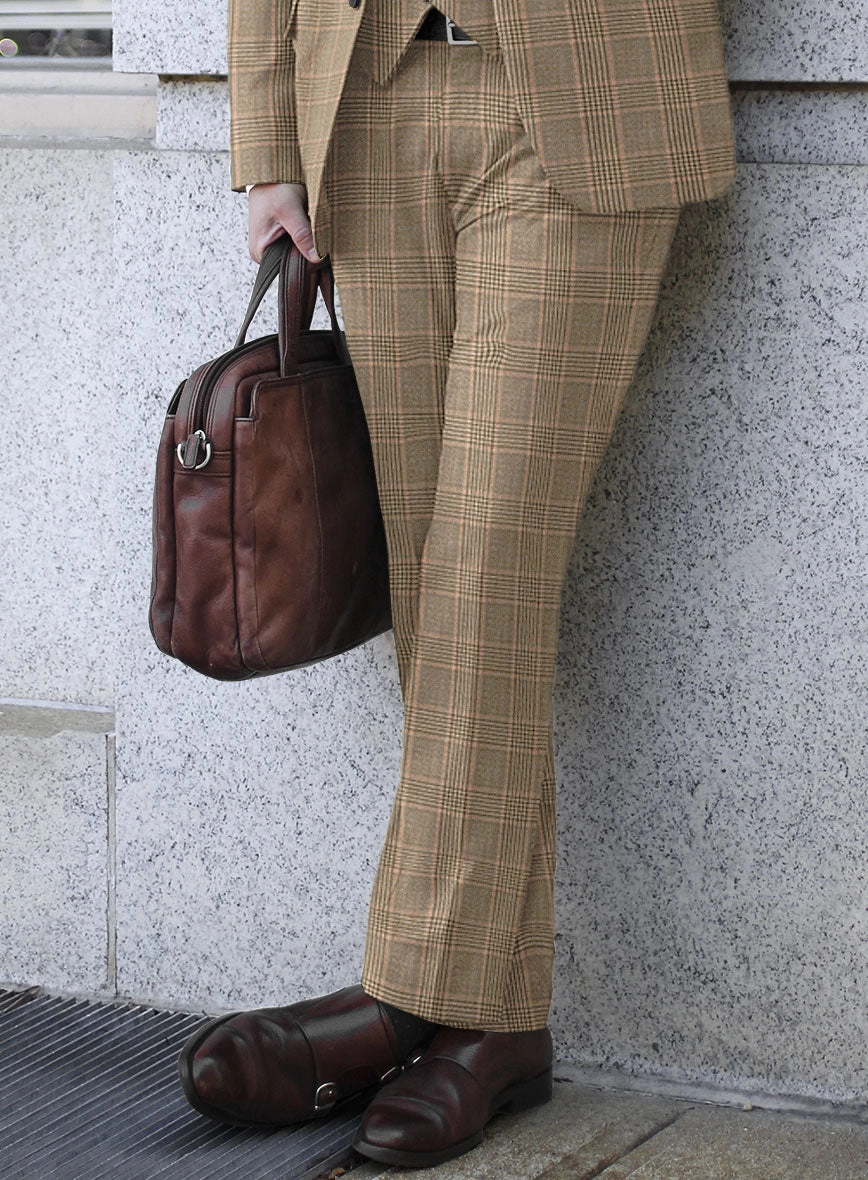 Reda Pale Brown Checks Wool Suit