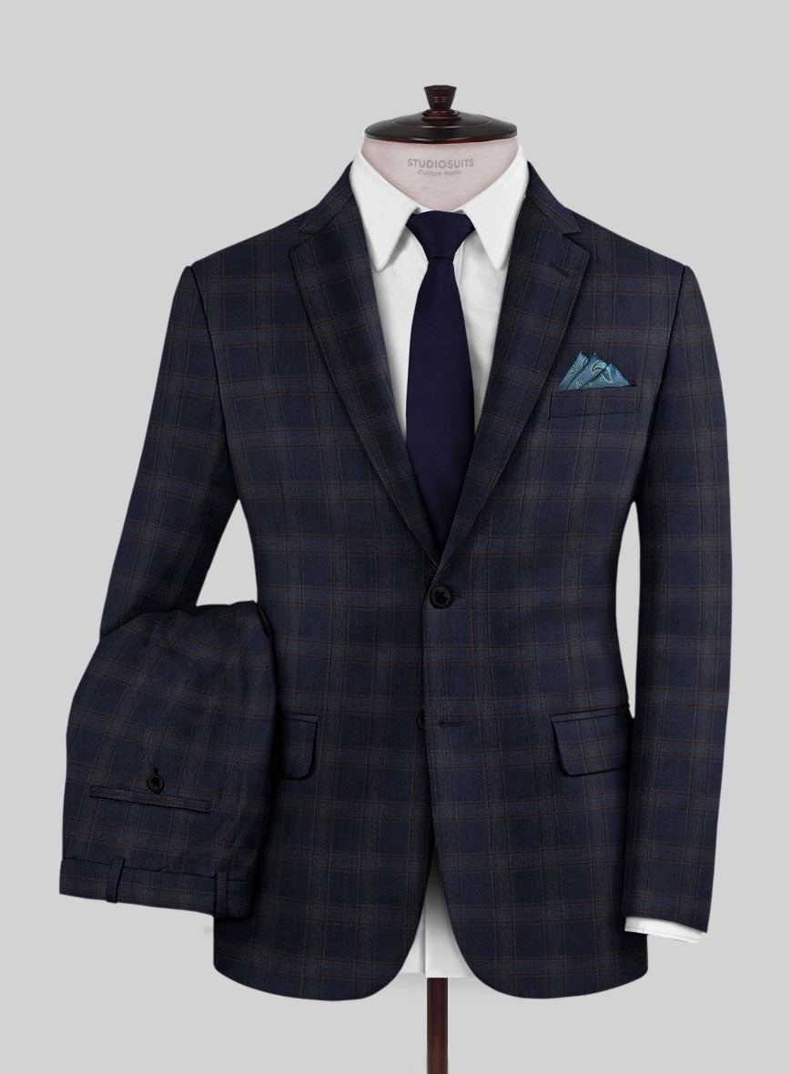 Reda Vidla Dark Blue Checks Wool Suit