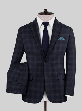 Reda Vidla Dark Blue Checks Wool Suit