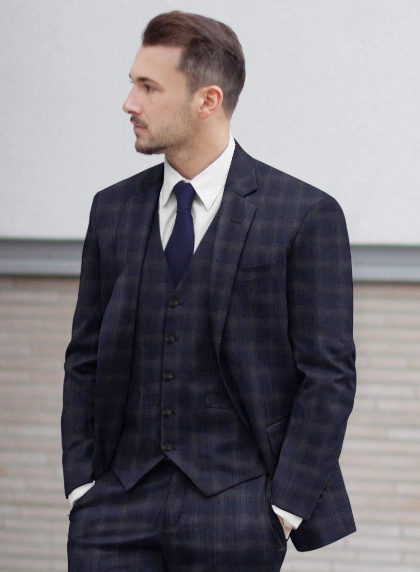Reda Vidla Dark Blue Checks Wool Suit