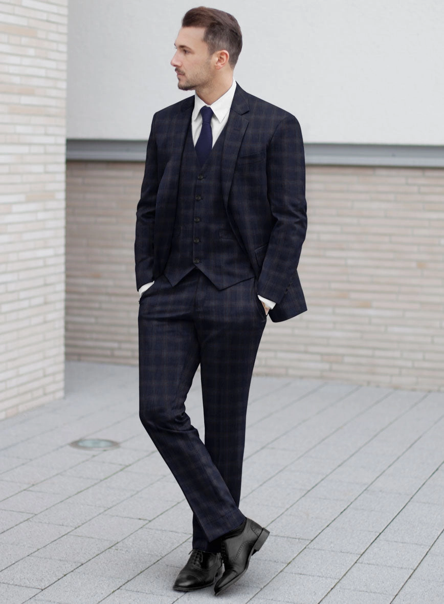 Reda Vidla Dark Blue Checks Wool Suit