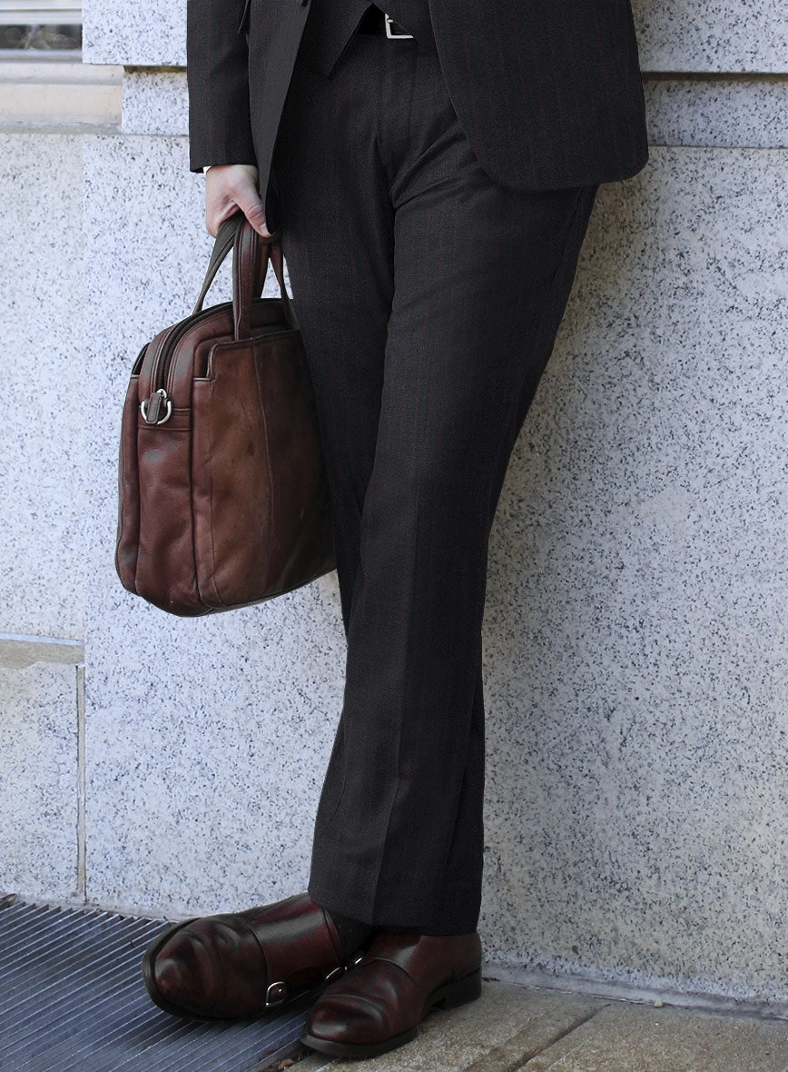 Scabal Sapphire Beaded Stripe Charcoal Wool Suit