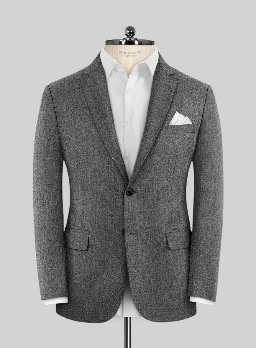 Scabal Sapphire Herringbone Gray Wool Suit