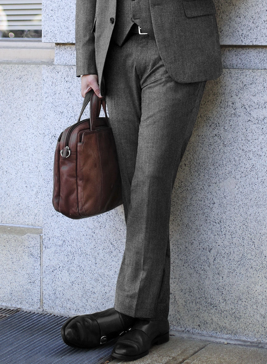 Scabal Sapphire Herringbone Gray Wool Suit