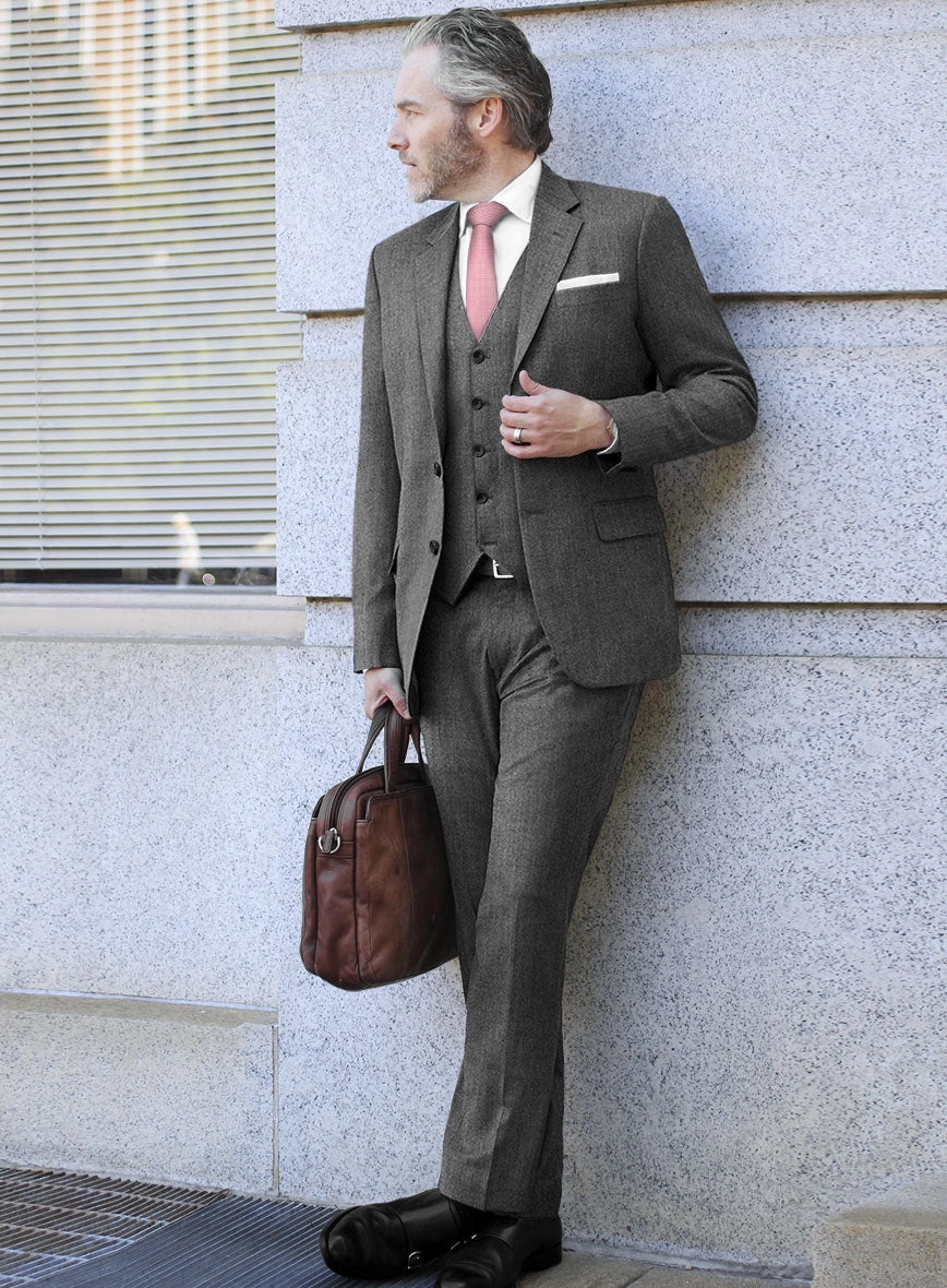 Scabal Sapphire Herringbone Gray Wool Suit