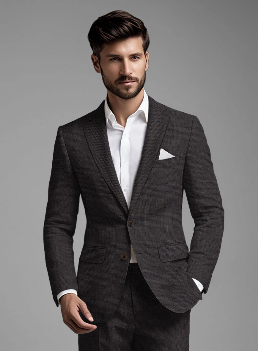 Solbiati Blue Brown Check Linen Suit