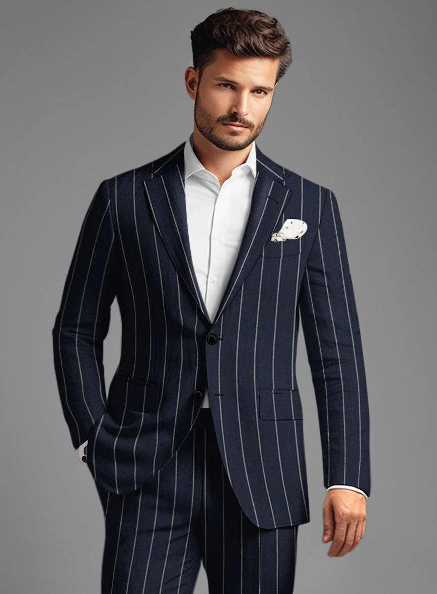 Solbiati Blue Wide Stripe Linen Suit