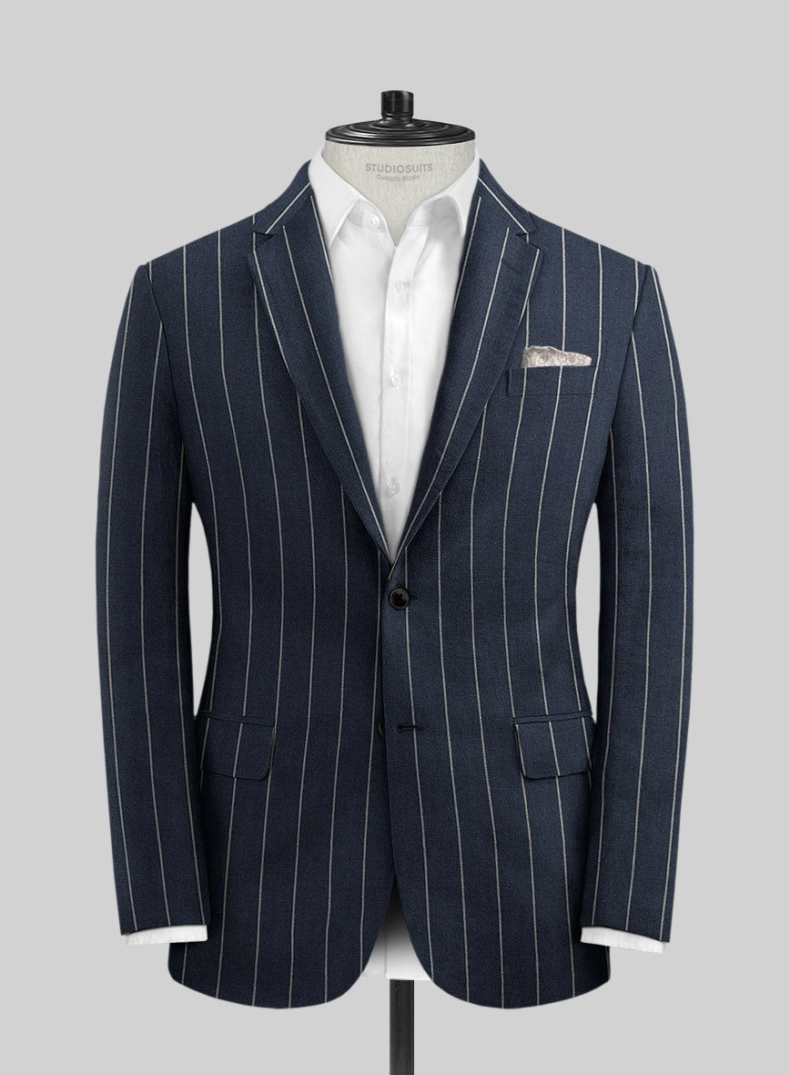 Solbiati Blue Wide Stripe Linen Suit