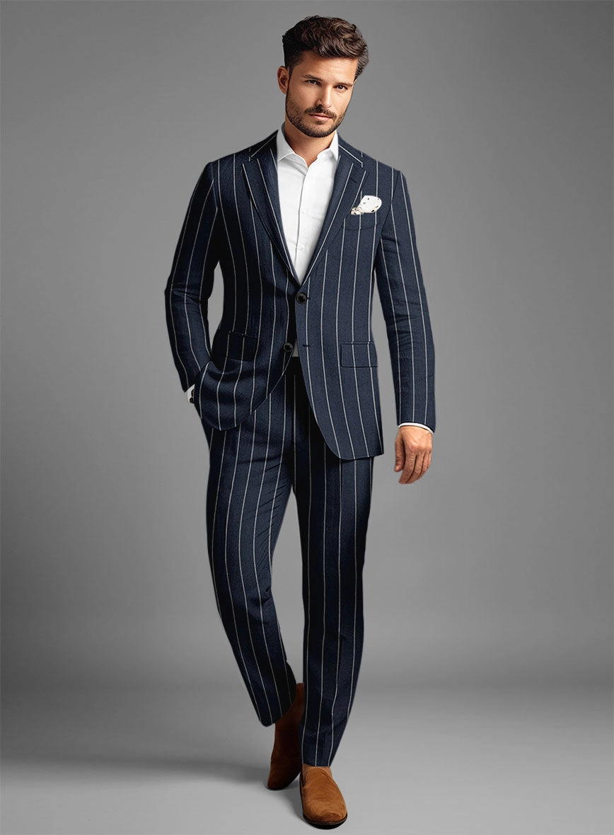 Solbiati Blue Wide Stripe Linen Suit