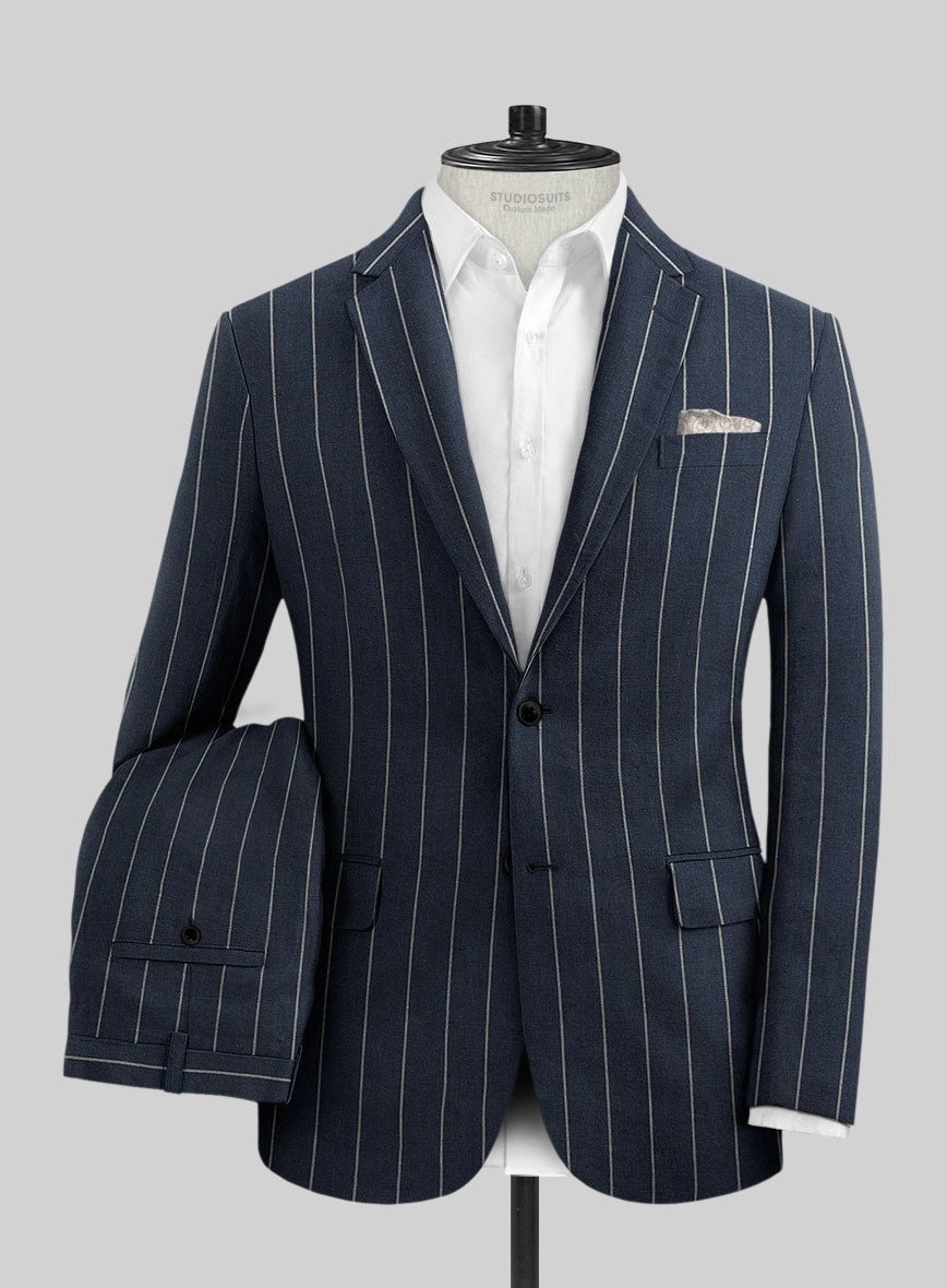 Solbiati Blue Wide Stripe Linen Suit