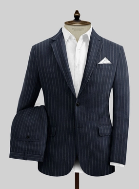 Solbiati Dark Blue Stripe Linen Suit