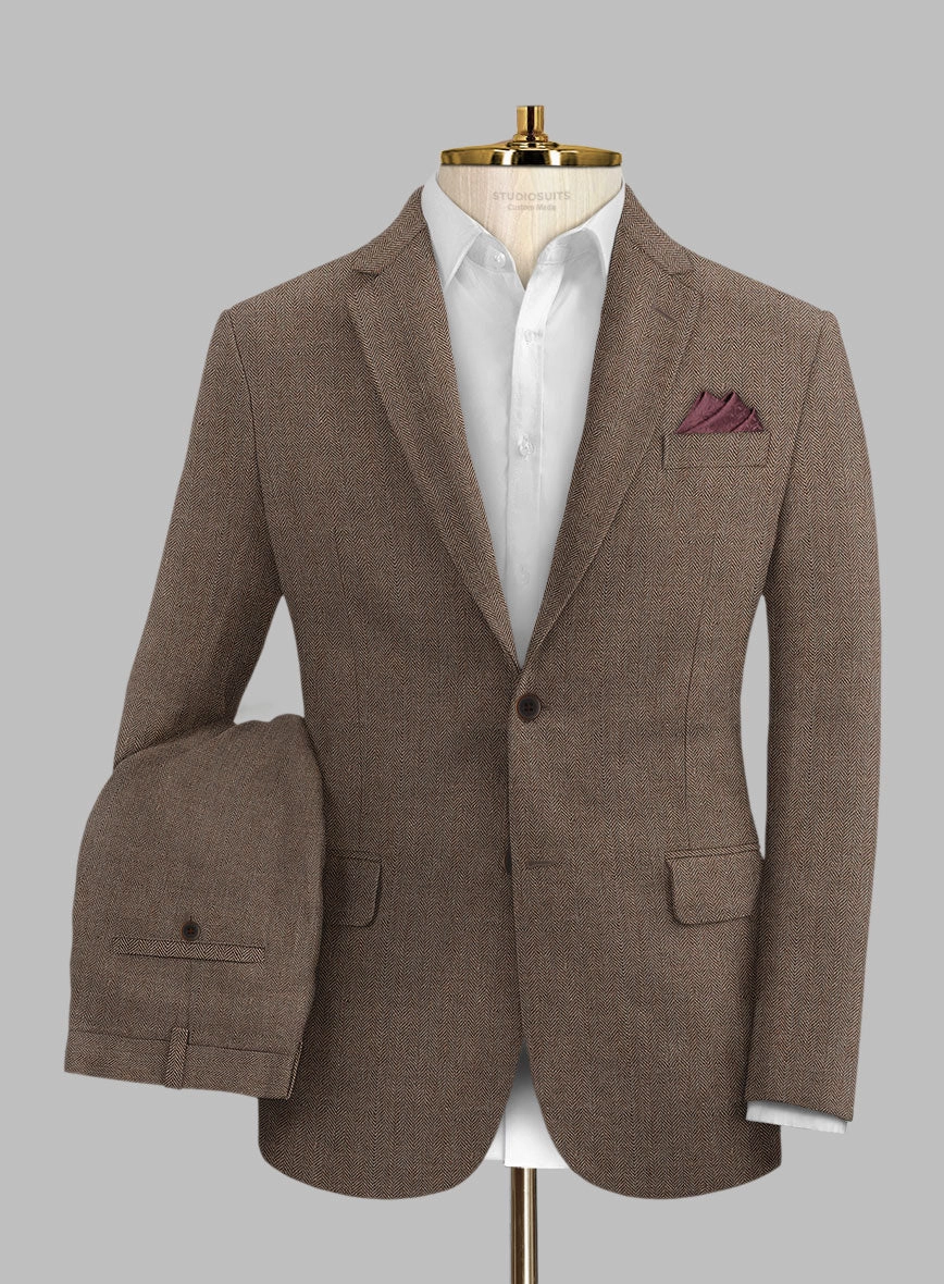 Solbiati Dark Brown Herringbone Linen Suit