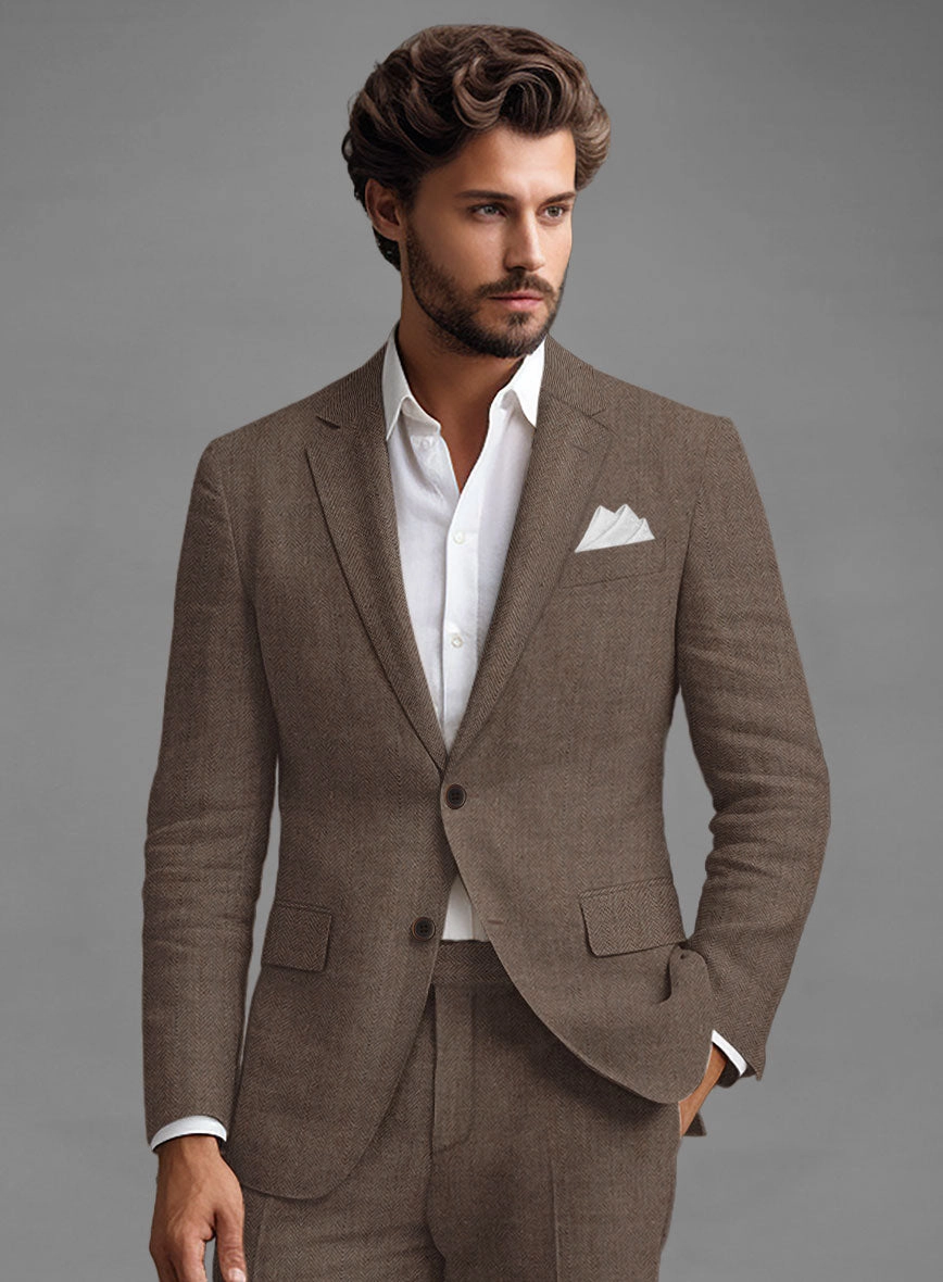 Solbiati Dark Brown Herringbone Linen Suit