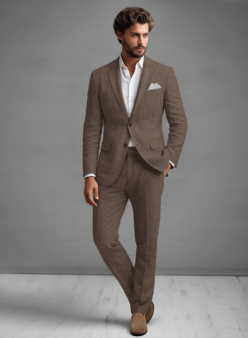 Solbiati Dark Brown Herringbone Linen Suit