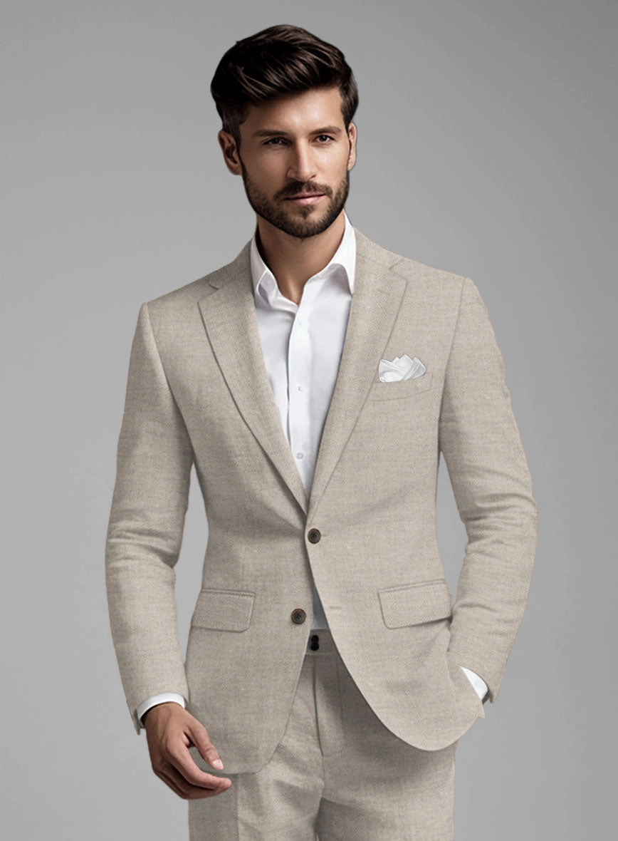 Solbiati Light Brown Herringbone Linen Suit