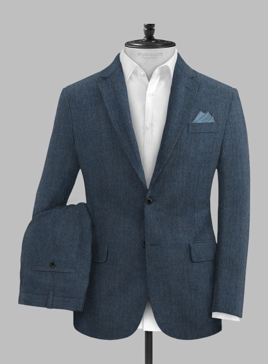 Solbiati Mid Blue Herringbone Linen Suit